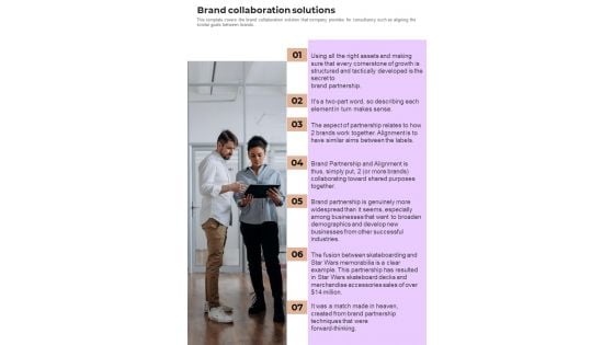How To Present Brand Partnership Proposal Brand Collaboration Solutions One Pager Sample Example Document How To Present Brand Partnership Proposal Brand Collaboration Solutions One Pager Sample Example Document