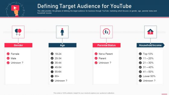 How To Promote Business Using Youtube Marketing Defining Target Audience For Youtube Icons PDF