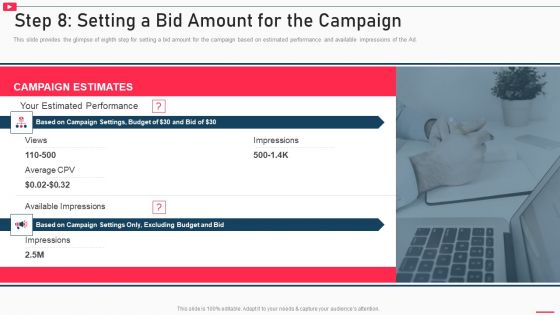 How To Promote Business Using Youtube Marketing Step 8 Setting A Bid Amount For The Campaign Slides PDF