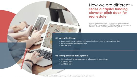 How We Are Different Series A Capital Funding Elevator Pitch Deck For Real Estate Formats PDF