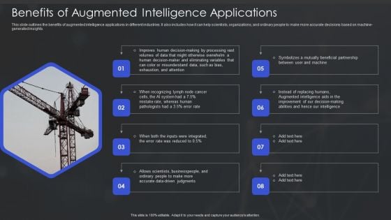 Human Augmented Machine Learning IT Benefits Of Augmented Intelligence Applications Summary PDF