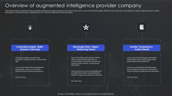 Human Augmented Machine Learning IT Overview Of Augmented Intelligence Provider Company Sample PDF