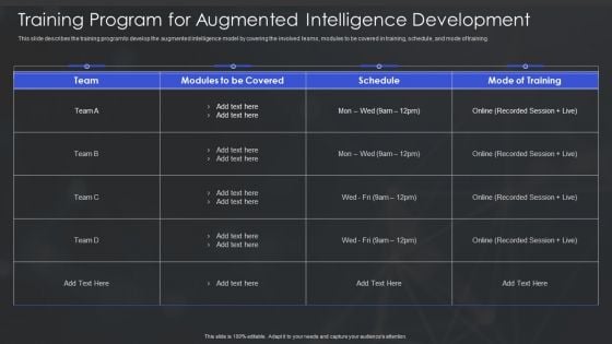 Human Augmented Machine Learning IT Training Program For Augmented Intelligence Development Brochure PDF