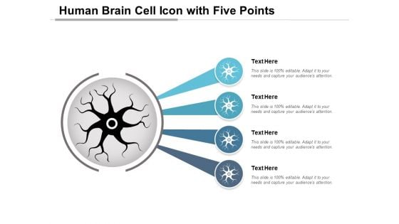 Human Brain Cell Icon With Five Points Ppt PowerPoint Presentation Portfolio Template PDF