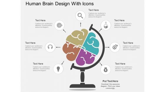 Human Brain Design With Icons Powerpoint Template