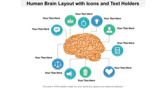 Human Brain Layout With Icons And Text Holders Ppt PowerPoint Presentation Infographic Template Mockup PDF