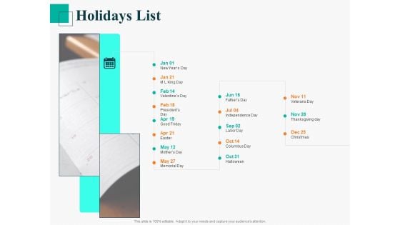 Human Capital Management Procedure Holidays List Ppt Professional Layout Ideas PDF