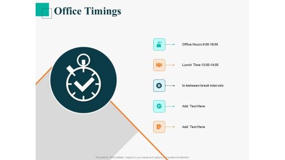 Human Capital Management Procedure Office Timings Ppt Icon Elements PDF