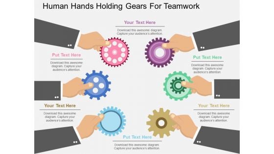 Human Hands Holding Gears For Teamwork Powerpoint Template Human Hands Holding Gears For Teamwork Powerpoint Template