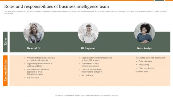 Human Resource Analytics Roles And Responsibilities Of Business Intelligence Team Mockup PDF