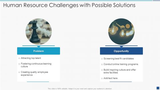 Human Resource Challenges With Possible Solutions Icons PDF