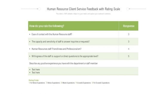 Human Resource Client Service Feedback With Rating Scale Ppt PowerPoint Presentation Visual Aids Gallery PDF Human Resource Client Service Feedback With Rating Scale Ppt PowerPoint Presentation Visual Aids Gallery PDF