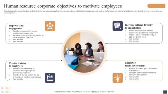 Human Resource Corporate Objectives To Motivate Employees Portrait PDF