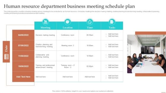 Human Resource Department Business Meeting Schedule Plan Ppt Infographic Template Background Image PDF Human Resource Department Business Meeting Schedule Plan Ppt Infographic Template Background Image PDF