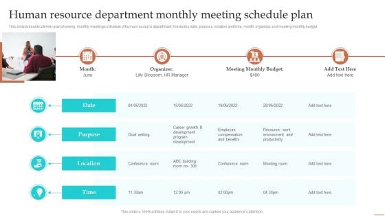 Human Resource Department Monthly Meeting Schedule Plan Ppt Inspiration Show PDF