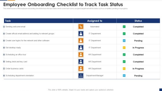 Human Resource Digital Transformation Employee Onboarding Checklist To Track Task Ideas PDF