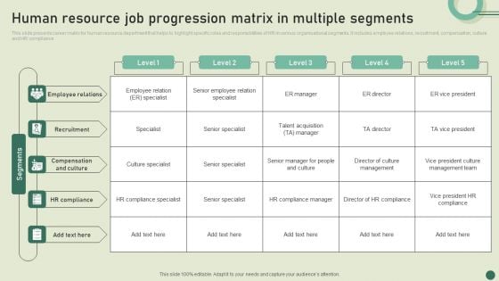 Human Resource Job Progression Matrix In Multiple Segments Mockup PDF