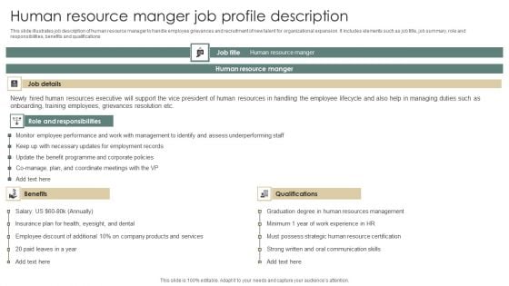 Human Resource Manger Job Profile Description Formats PDF