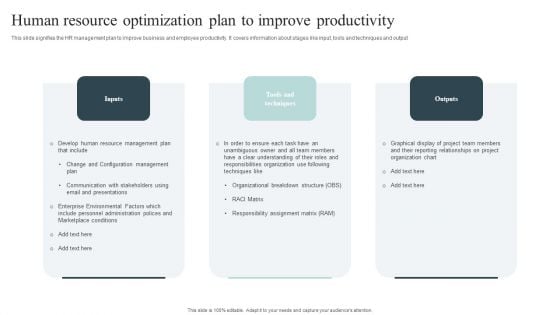 Human Resource Optimization Plan To Improve Productivity Introduction PDF