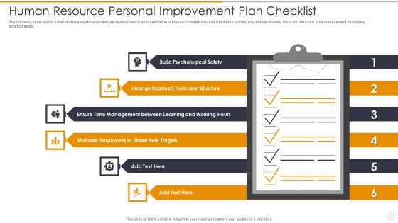 Human Resource Personal Improvement Plan Checklist Elements PDF