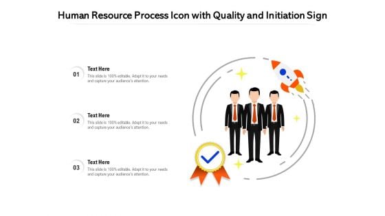 Human Resource Process Icon With Quality And Initiation Sign Ppt PowerPoint Presentation Gallery Smartart PDF