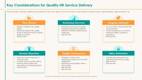 Human Resource Service Shipment Key Considerations For Quality HR Service Delivery Topics PDF