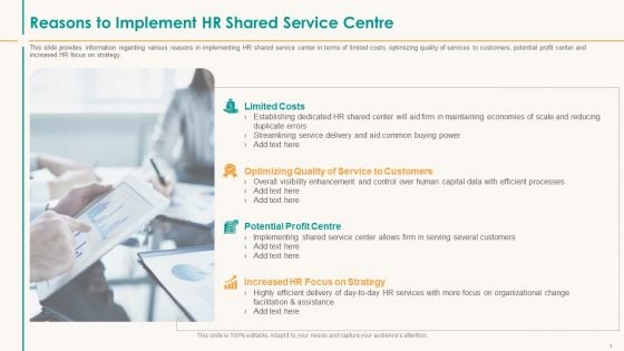 Human Resource Service Shipment Reasons To Implement HR Shared Service Centre Elements PDF