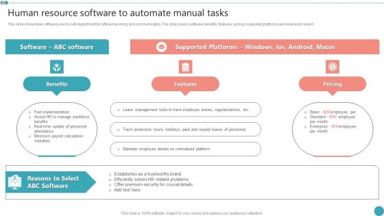 Human Resource Software To Automate Manual Tasks Employee Engagement HR Strategy At Organization Introduction PDF