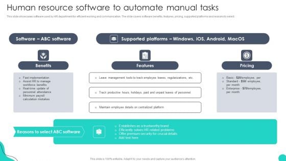 Human Resource Software To Automate Manual Tasks Optimizing HR Communication Strategies Designs PDF