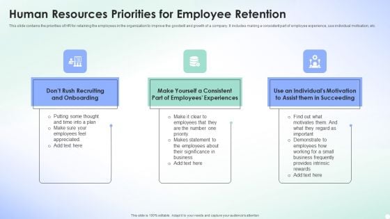 Human Resources Priorities For Employee Retention Summary PDF