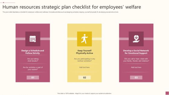 Human Resources Strategic Plan Checklist For Employees Welfare Download PDF