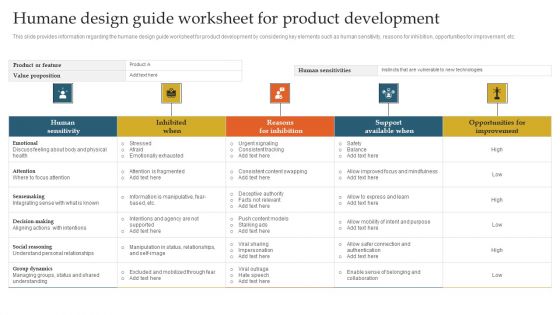 Humane Design Guide Worksheet For Product Development Ppt Example File PDF