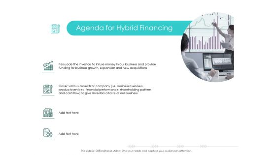 Hybrid Investment Pitch Deck Agenda For Hybrid Financing Portrait PDF