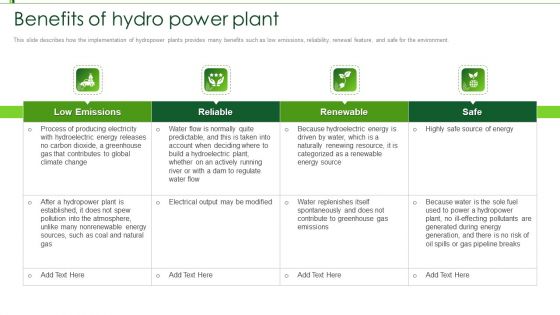 Hydroelectric Power Plant IT Benefits Of Hydro Power Plant Ppt Ideas Example PDF