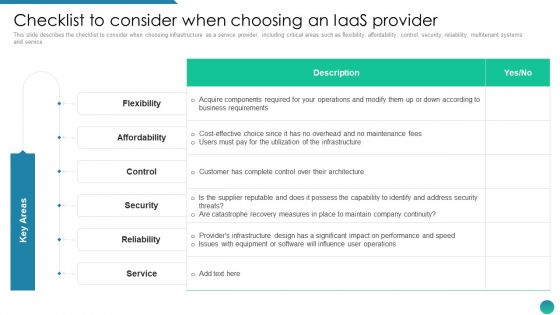 IAAS Framework IT Checklist To Consider When Choosing An Iaas Provider Formats PDF