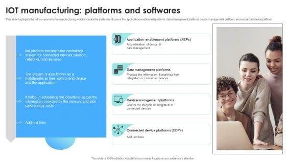 IOT Use Cases For Manufacturing IOT Manufacturing Platforms And Softwares Inspiration PDF