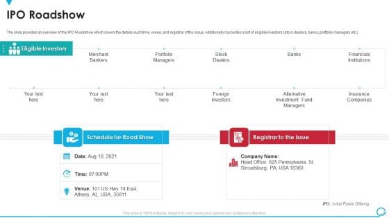 IPO Roadshow Deal Pitchbook IPO Slides PDF