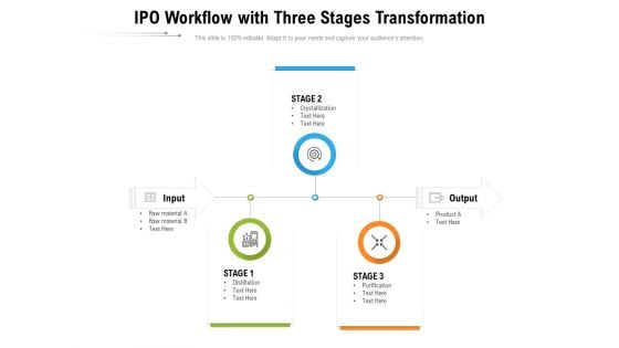 IPO Workflow With Three Stages Transformation Ppt PowerPoint Presentation File Infographic Template PDF