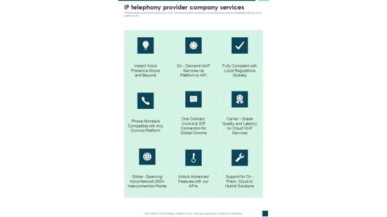 IP Telephony Provider Company Services One Pager Sample Example Document