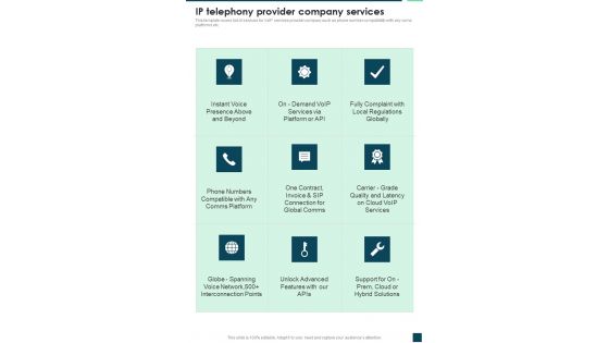 IP Telephony Provider Company Services One Pager Sample Example Document IP Telephony Provider Company Services One Pager Sample Example Document