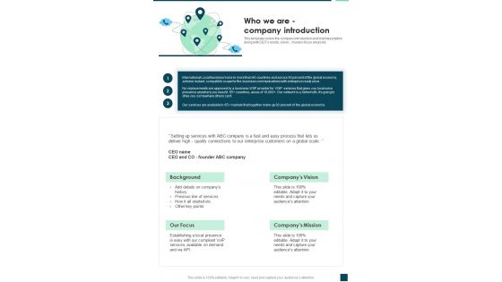 IP Telephony Services Proposal Who We Are Company Introduction One Pager Sample Example Document IP Telephony Services Proposal Who We Are Company Introduction One Pager Sample Example Document