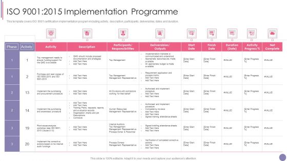 ISO 9001 Quality Assurance Software Accreditation ISO 9001 2015 Implementation Programme Graphics PDF