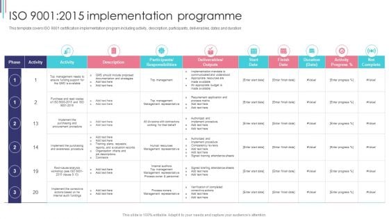 ISO 9001 Standard For Quality Control ISO 9001 2015 Implementation Programme Rules PDF