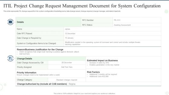 ITIL Project Change Request Management Document For System Configuration Ideas PDF
