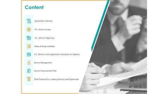 ITIL Service Quality Agreement Content Ppt Summary Model PDF