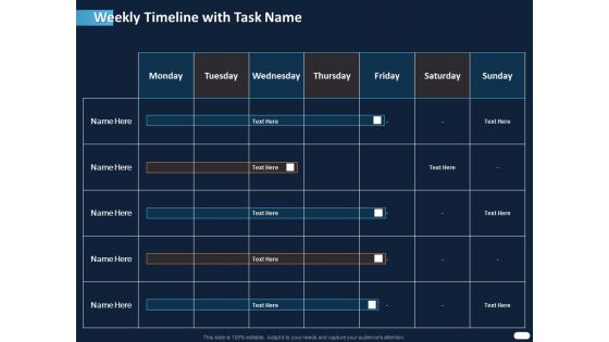 ITIL Strategy Service Excellence Weekly Timeline With Task Name Ppt PowerPoint Presentation File Layout Ideas PDF