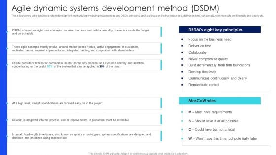 IT Agile Framework Agile Dynamic Systems Development Method DSDM Diagrams PDF