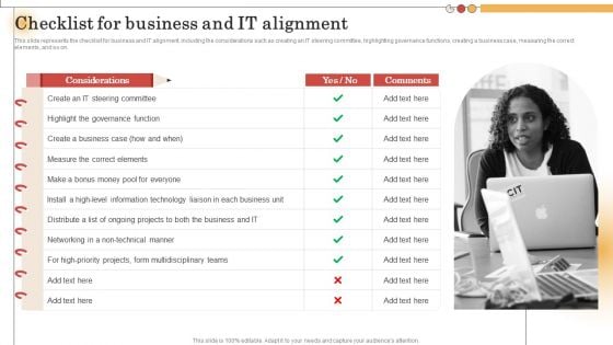 IT Alignment For Strategic Checklist For Business And IT Alignment Slides PDF