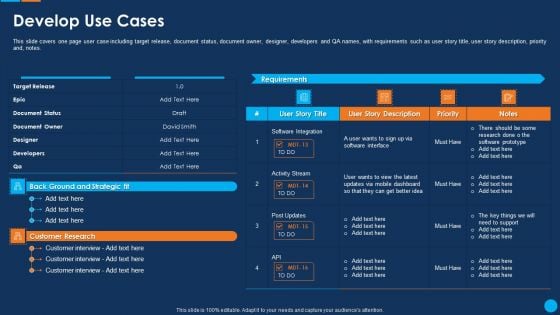 IT Application Development Project Plan Develop Use Cases Ideas PDF