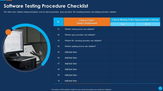 IT Application Development Project Plan Software Testing Procedure Checklist Template PDF